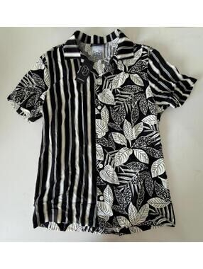 Original Use Black White Woven Resort Button Up Shirt Men Size Small